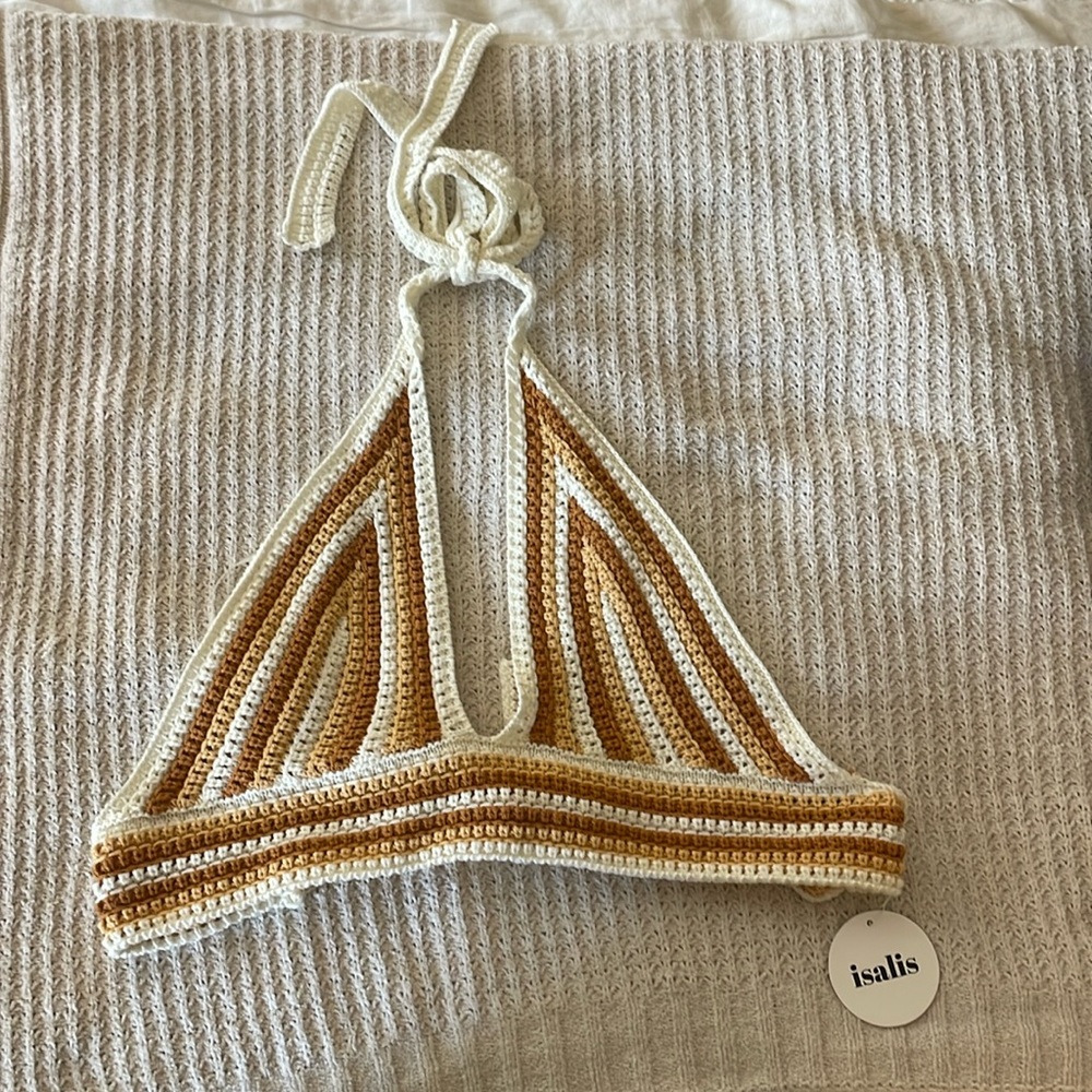 Isalis Jane Crochet Halter in Beige Multi, size S/M, NWT